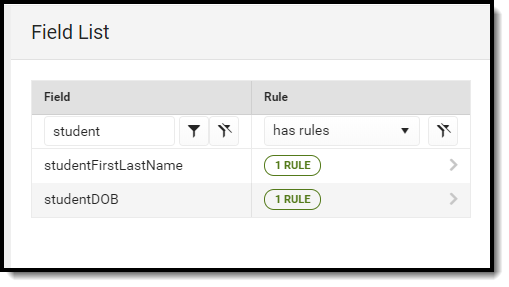 Image of Field List with Search and Rule used together